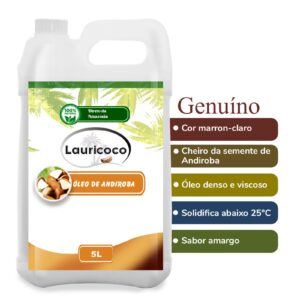 Óleo De Andiroba 100% Puro 5 Litros (Genuíno de cor amarelado, amargo e solifica abaixo 25°C)